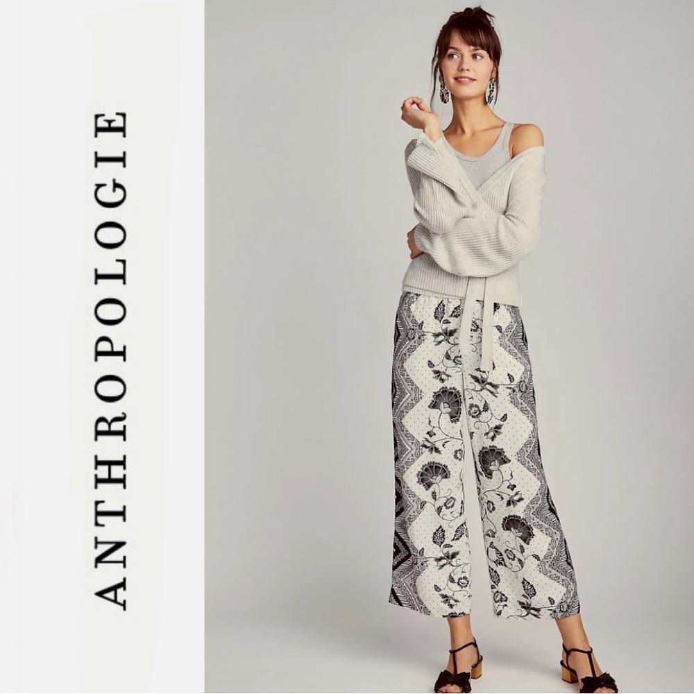 Anthropologie Ettitwa Glencairn Floral Wide-Leg Lined Cropped Pants - Med